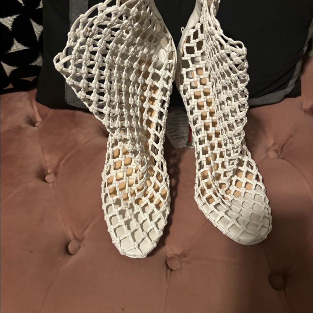 Christian Louboutin White Heels with Intricate Design